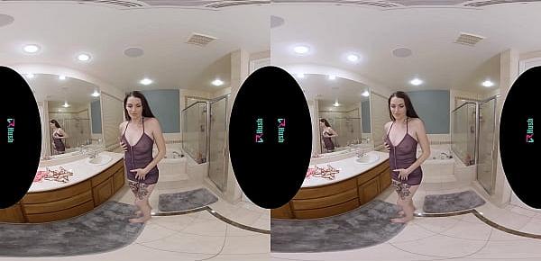  VRHUSH Aria Khaide tries on outfits before riding your cock